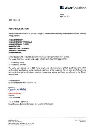 Reference 2017 - 2022_Aker Solutions AS Stord_Scaffolding_(Johan Sverdrup, Njord Future, Johan Castberg, Hywind Tampen) - SEC Norge.pdf